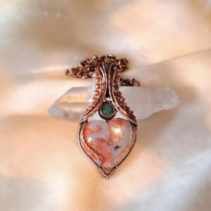 Cherry Blossom Agate with Emerald Pendant